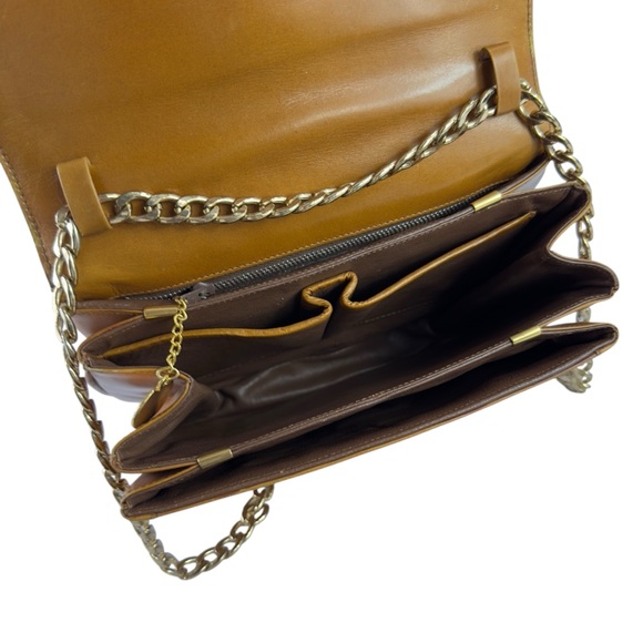 Stunning vintage CELINE Paris tan leather chain link shoulder bag purse two way - Picture 12 of 16